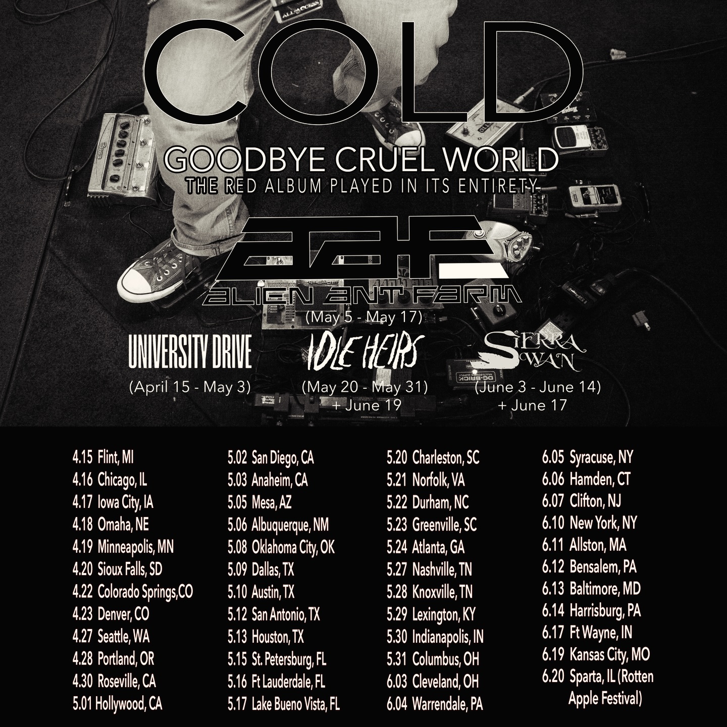 Cold Goodbye Cruel World Tour Poster 2026